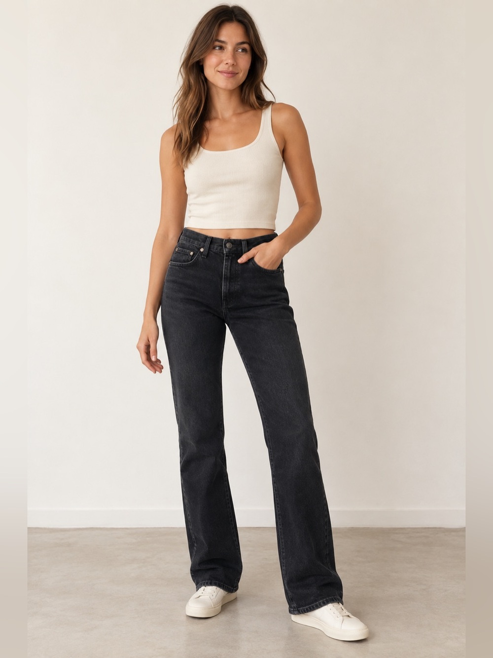 AGOLDE Riley Long High-Rise Straight Jeans Black Size 25 NWOT.